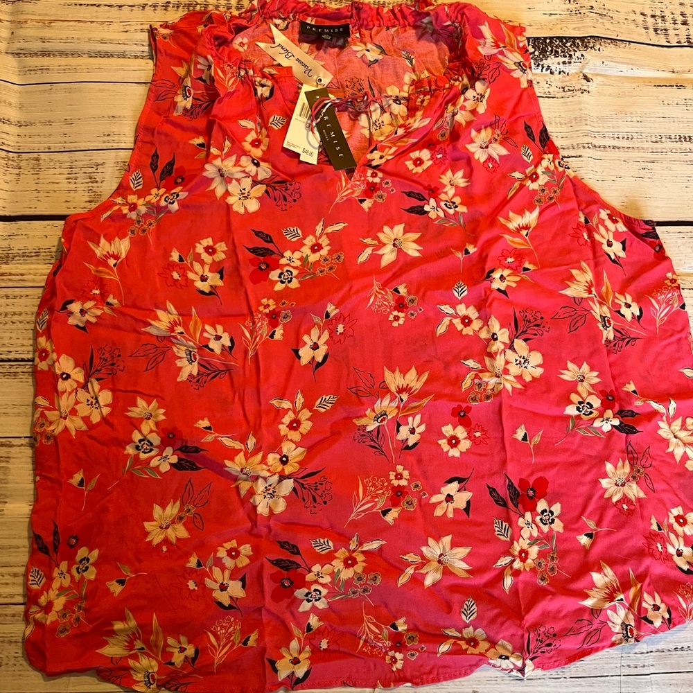 Pink and Red Sleeveless Blouse